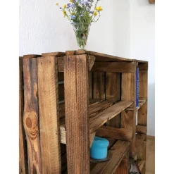 Kisten & Boxen^Timbert ALTE OBSTKISTE Geflammt mit Zwischenbrett Holzkiste Apfelkiste Mittelbrett Vintage Wandregal Holz Regalboden Rustikal Deko Shabby Schuhregal