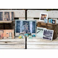 BildArt alter Schallplattenspielers, Lost Place, marode, Foto auf Holz, im Quadrat, 10 x 10 cm