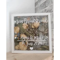ANNKAR Aufkleber für Bilderrahmen / Mein Brautstrauß mit Hochzeitsdatum und Namen / personalisierbar in weißer
