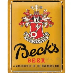 Antik und Kultiges Beck´s Bier Blechschild 15x20 cm – World Famous Bar Deko für Kneipe & Gaststätte
