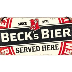 Antik und Kultiges Beck's Bier Hängeschild 20x10 cm – Deko-Schild aus Stahlblech mit 3D-Prägung für Bar, Kneipe & Gaststätte