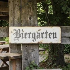 Best Wendelien Shop Biergarten Keramikschild Vintage 10x30cm – Handgemalte Fliese im Retro-Look