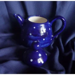 Kaffee- & Teekannen^Keramikarte Blaue Teekanne mit Tasse für 2 Tassen Tee mit Punkten