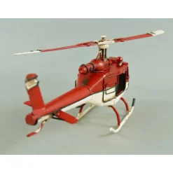 Antik und Kultiges Blechmodell Hubschrauber rot – Deko & Geschenkidee, detailreich, 23x23x7 cm