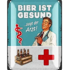 Antik und Kultiges Blechschild Bier ist gesund sagt der Arzt – Retro Metallschild 15x20 cm als Geschenk
