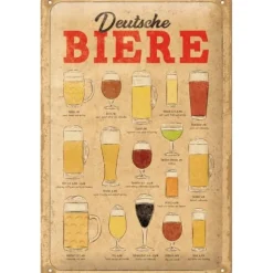Antik und Kultiges Blechschild Deutsche Biere 20×30 cm – Vintage Wanddeko aus Stahlblech, Made in Germany