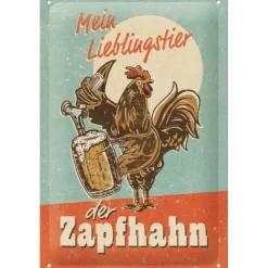 Antik und Kultiges Blechschild Mein Lieblingstier der Zapfhahn – Lustige Bier Bar Deko Kneipe 15x20 cm