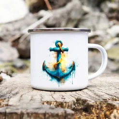 Becher & Tassen^Cadouri Camping Emaille Tasse ANKER, Campingbecher, Geschenk für Camper