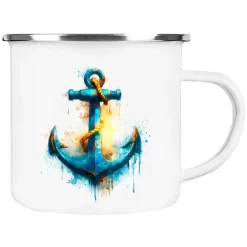 Becher & Tassen^Cadouri Camping Emaille Tasse ANKER, Campingbecher, Geschenk für Camper