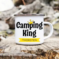 Becher & Tassen^Cadouri Camping Emaille Tasse CAMPING KING mit Namen, Campingbecher, Geschenk für Camper