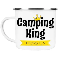 Becher & Tassen^Cadouri Camping Emaille Tasse CAMPING KING mit Namen, Campingbecher, Geschenk für Camper