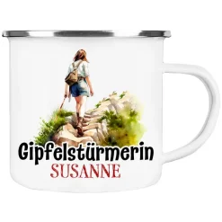 Becher & Tassen^Cadouri Camping Emaille Tasse GIPFELSTÜRMERIN mit Namen - Motiv 3 - Outdoorbecher, Campingbecher