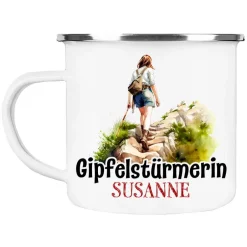 Becher & Tassen^Cadouri Camping Emaille Tasse GIPFELSTÜRMERIN mit Namen - Motiv 3 - Outdoorbecher, Campingbecher