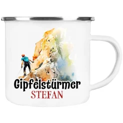 Becher & Tassen^Cadouri Camping Emaille Tasse GIPFELSTÜRMER mit Namen - Motiv 4 - Outdoorbecher, Campingbecher