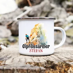 Becher & Tassen^Cadouri Camping Emaille Tasse GIPFELSTÜRMER mit Namen - Motiv 4 - Outdoorbecher, Campingbecher