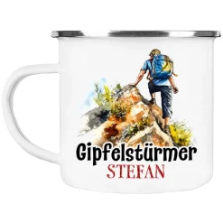 Becher & Tassen^Cadouri Camping Emaille Tasse GIPFELSTÜRMER mit Namen - Motiv 3 - Outdoorbecher, Campingbecher