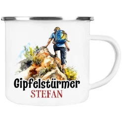 Becher & Tassen^Cadouri Camping Emaille Tasse GIPFELSTÜRMER mit Namen - Motiv 3 - Outdoorbecher, Campingbecher