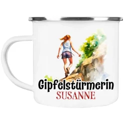 Becher & Tassen^Cadouri Camping Emaille Tasse GIPFELSTÜRMERIN mit Namen - Motiv 6 - Outdoorbecher, Campingbecher