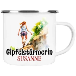 Becher & Tassen^Cadouri Camping Emaille Tasse GIPFELSTÜRMERIN mit Namen - Motiv 6 - Outdoorbecher, Campingbecher