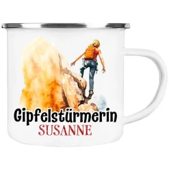 Becher & Tassen^Cadouri Camping Emaille Tasse GIPFELSTÜRMERIN mit Namen - Motiv 1 - Outdoorbecher, Campingbecher