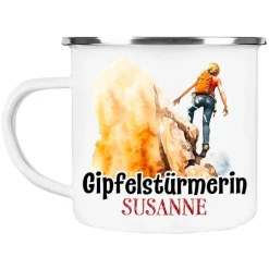 Becher & Tassen^Cadouri Camping Emaille Tasse GIPFELSTÜRMERIN mit Namen - Motiv 1 - Outdoorbecher, Campingbecher