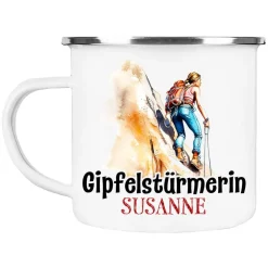 Becher & Tassen^Cadouri Camping Emaille Tasse GIPFELSTÜRMERIN mit Namen - Motiv 2 - Outdoorbecher, Campingbecher