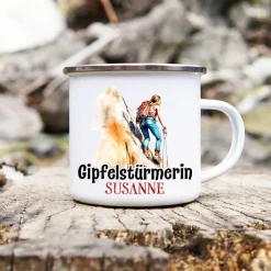 Becher & Tassen^Cadouri Camping Emaille Tasse GIPFELSTÜRMERIN mit Namen - Motiv 2 - Outdoorbecher, Campingbecher