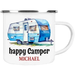 Becher & Tassen^Cadouri Camping Emaille Tasse HAPPY CAMPER mit Namen - Motiv 5, Campingbecher, Geschenk für Camper