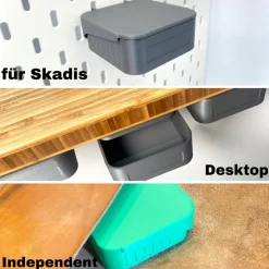 3DVERSUM 3Diversity Box - für Ikea Skadis Lochwände - Independent (To Go Version) - Desktop (Montage unter Tischen)