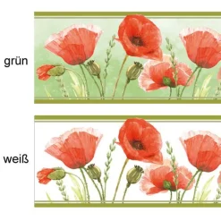 Bordüren^meinBordürenladen ECO Bordüre: Große Mohnblumen mit Gräser - 20 cm Höhe