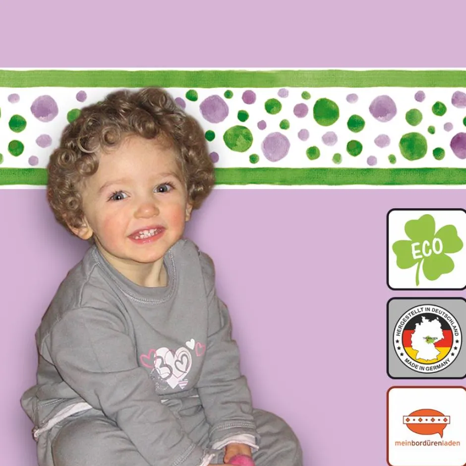 Bordüren^meinBordürenladen ECO Kinderbordüre: Aquarell Dots - Nr.1 - mehrfarbig - 10 cm Höhe