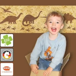 Best meinBordürenladen ECO Kinderbordüre: Dino-Spuren Steinoptik - braun grau - 18 cm Höhe