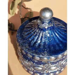 Deko-Objekte^FreakyEpoxy Edle Handmade Dose 9 cm  Blau-Silber mit Ornamenten