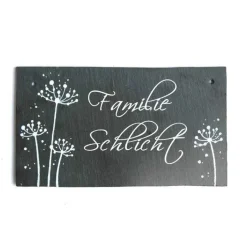 Best Schieferheld Elegantes Schieferschild mit Name personalisiert – Handgemachtes Türschild aus Schiefer mit Pusteblumen für Familien