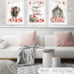 Outlet Hugs 4 Paper 3er Set | Shabby Chic Art Landhaus Stil | Wandbilder Kunstdrucke Bilder Fine Art Print Romantik Rosen |für den A4 Bilderrahmen | 400 mg |S35