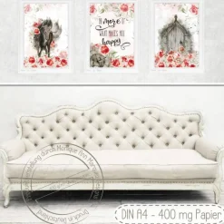 Outlet Hugs 4 Paper 3er Set | Shabby Chic Art Landhaus Stil | Wandbilder Kunstdrucke Bilder Fine Art Print Romantik Rosen |für den A4 Bilderrahmen | 400 mg |S35