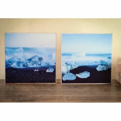BildArt 2er Set Island Eis Strand maritim Meer, Foto auf Holz, im Quadrat, 13 x 13 cm handmade