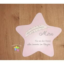 Best FlyingLoveDesign Erinnerung an ein Sternenkind, Geschenk für Sterneneltern, individuelle gestaltetes Trauergeschenk, rosa Stern, Feder