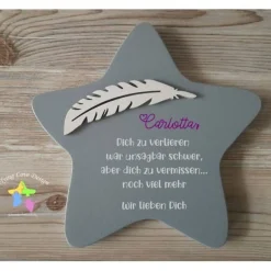 Deko-Objekte^FlyingLoveDesign Erinnerung an ein Sternenkind, Geschenk für Sterneneltern, individuelle gestaltetes Trauergeschenk, grauer Stern, Gott,