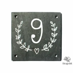 Discount Schieferheld Exklusive Hausnummer aus Schiefer – personalisiertes Hausnummernschild mit Ranke & Herz, wetterfest, handgefertigt