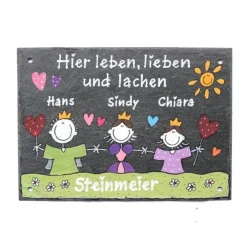 Best Schieferheld Exklusives Schieferschild für Familien – Persönliches, wetterfestes Familienschild mit Name & Figuren für den Eingang, individuelles Geschenk