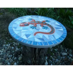 Best Farbenspiel Garten Trittstein Gecko Mosaik – Runde Dekoplatte Unikat, wetterfest, 35 cm Ø