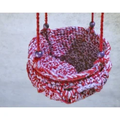 Blumentöpfe^Fun-Design Gehäkelte Blumenampel mit Bändern aus Garn und Holzperlen, auch toll als Utensilo nutzbar