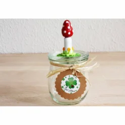Clearance KARObeads Glas mit Deckel "Glückspilz", lampwork