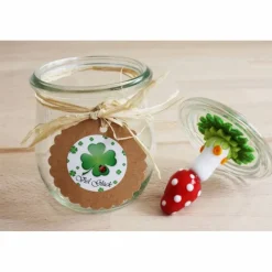 Clearance KARObeads Glas mit Deckel "Glückspilz", lampwork