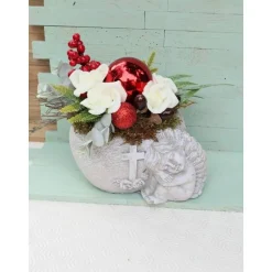 Best DeinZuhause Grabgesteck Grabschale Engel Kreuz Grabschmuck Trauerfloristik Trauergesteck