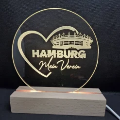 CreaLight and more Hamburg LED-Lampe mit rundem Acrylmotiv (auch separat) mit Fußballstadion deines Lieblingsvereins