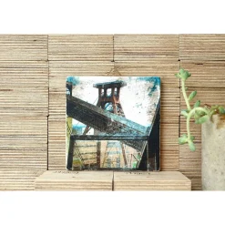 Best BildArt Handbedruckte Travertin-Fliese „Zeche Zollvereint“ | 10×10 cm Vintage