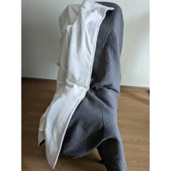 101DIYStudio Handgenähte Baumwolle Kuscheldecke XL Grau mit Waffelmuster, Extra Weich und Flauschig, Doppelseitige Verwendung