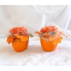 Kunstblumen & -Pflanzen^Geschenke und Keramik Herbstgesteck 2er-Set in orange im Keramiktopf